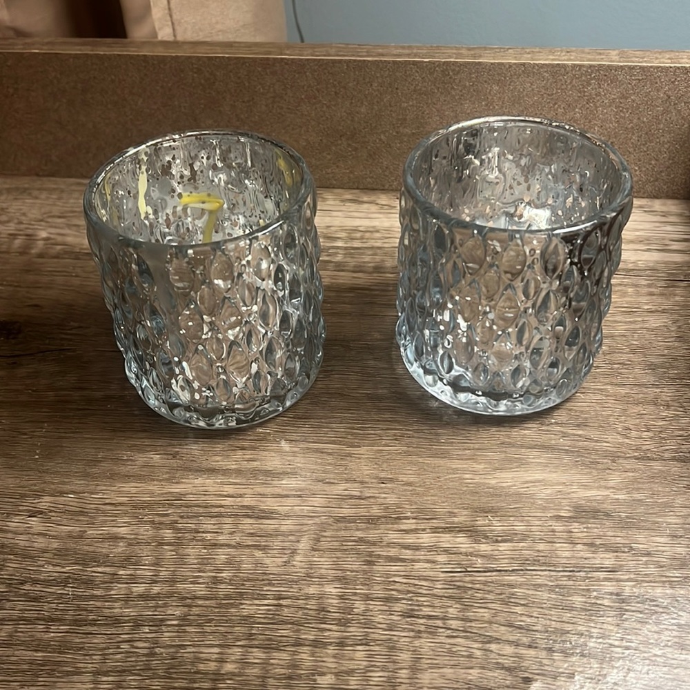 Vintage mercury glass voltage candle holders